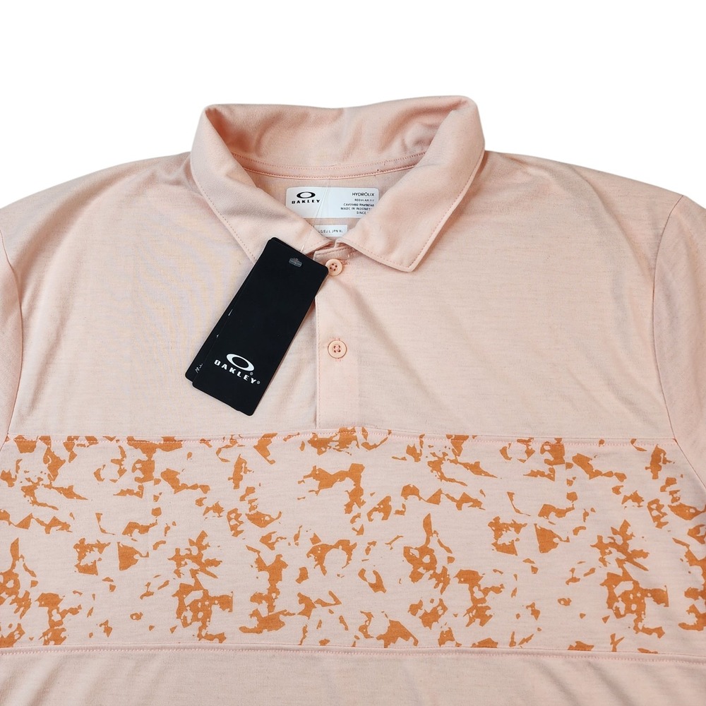 Oakley Polo Shirt Men Large Pastel Orange Sand Print Hydrolix Golf UV Protection
